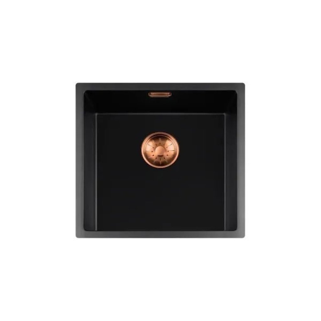 Lorreine 40BQ‑FU‑Copper spoelbak, binnen 40×40 cm, buiten 44×44 cm, composiet quartz met koperkleur.