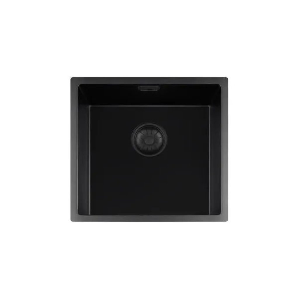 Lorreine 40BQ‑FU spoelbak, binnen 40×40 cm, buiten 44×44 cm, composiet quartz in zwart.