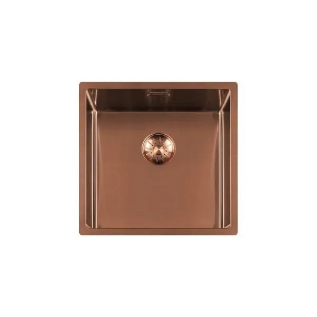 Lorreine 40SP‑Copper spoelbak, binnen 40×40 cm, buiten 44×44 cm, RVS met koperkleurige afwerking.