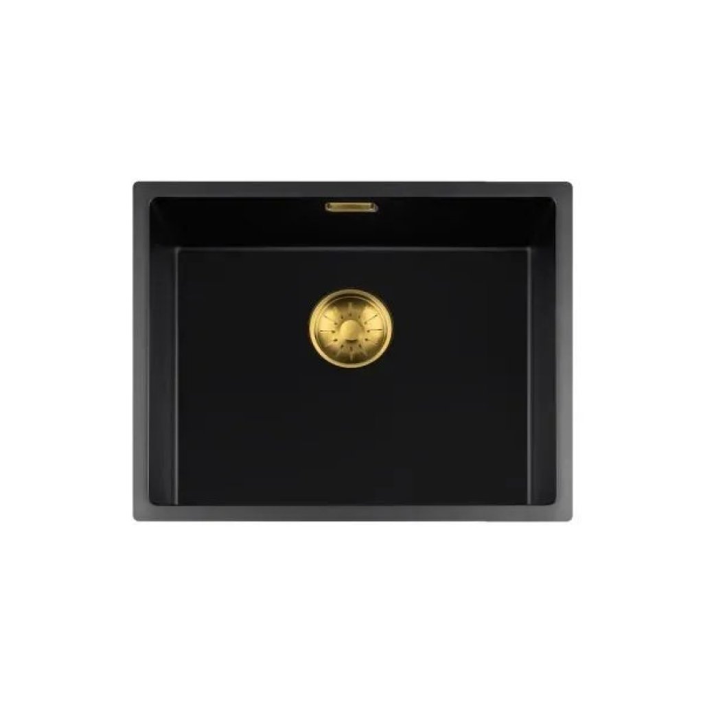 Lorreine 50BQ‑FU‑Gold spoelbak, binnen 50×40 cm, buiten 54×44 cm, composiet quartz met goudkleur.