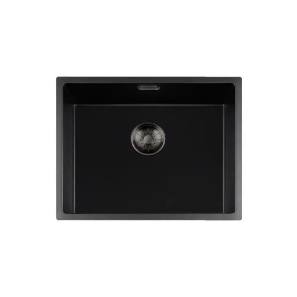 Lorreine 50BQ‑FU‑GunMetal spoelbak, binnen 50×40 cm, buiten 54×44 cm, composiet quartz met gunmetal kleur.