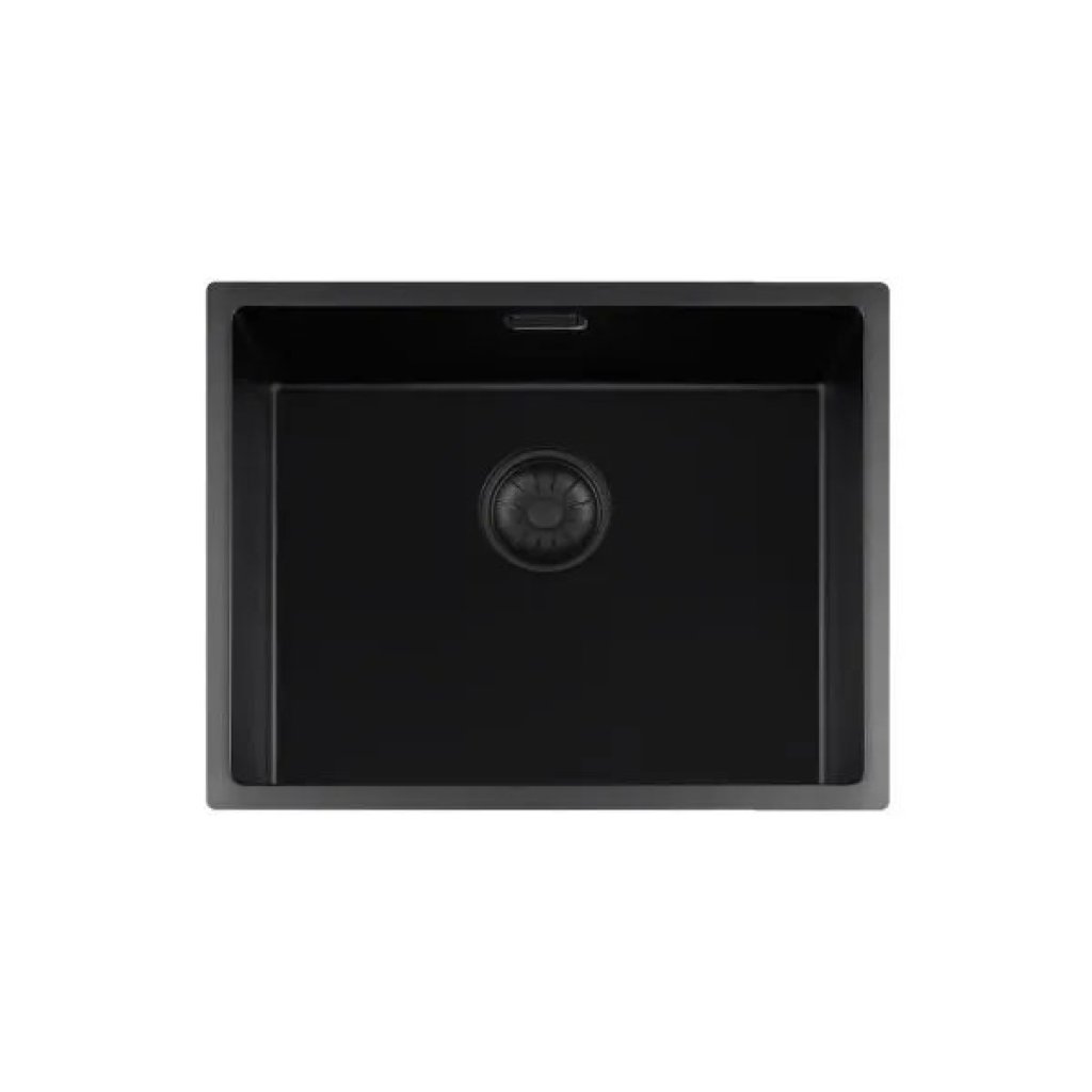 Lorreine 50BQ‑FU spoelbak, binnen 50×40 cm, buiten 54×44 cm, composiet quartz in zwart.
