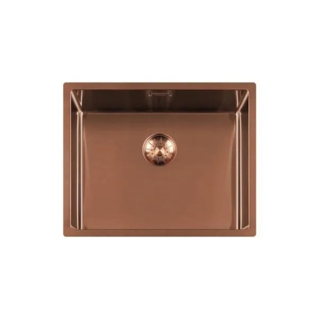 Lorreine 50SP‑Copper spoelbak, binnen 50×40 cm, buiten 54×44 cm, RVS met koperkleurige afwerking.
